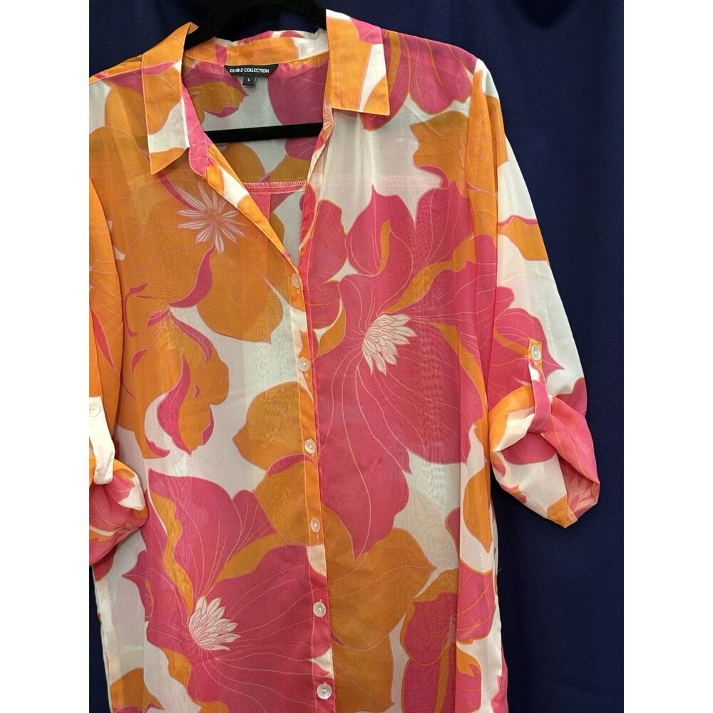 VTG Y2K Mod Tropical Floral Sheer Tunic Cover Up Palm Springs Glam L - Picture 6 of 14